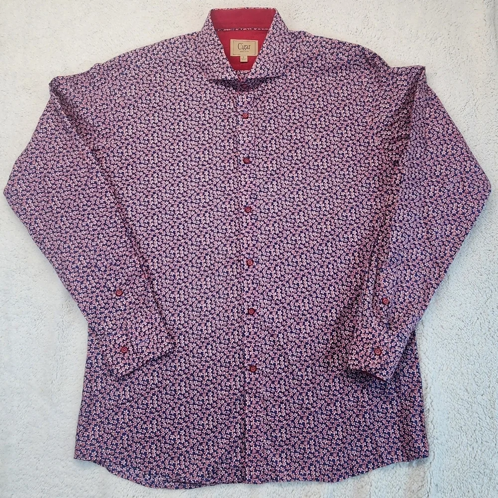 Cigar Couture Casual Button Down Long Sleeve Red/Blue Floral Shirt Mens Large - Picture 3 of 12